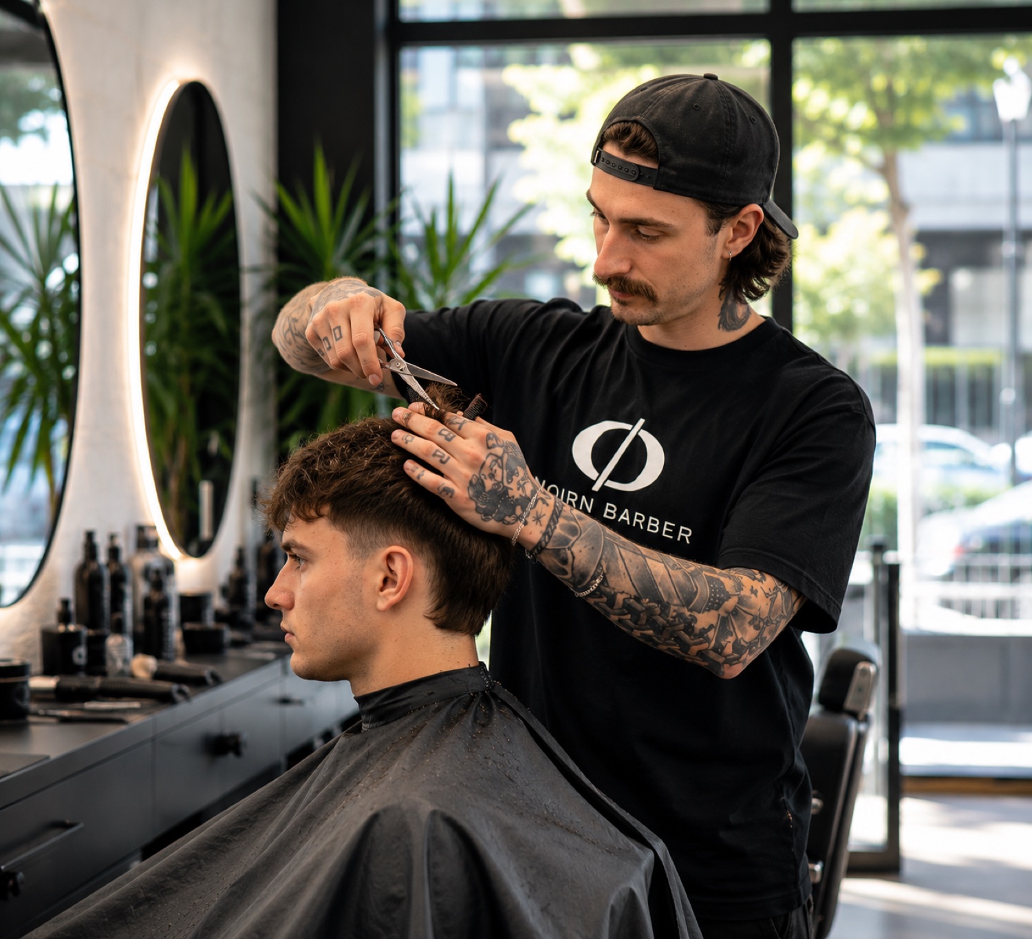 Barber strihá mladého klienta